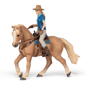 Figurine Cheval western et sa cavalière Papo en PVC, Collection chevaux, jouet éducatif idéal pour enfants et collectionneurs