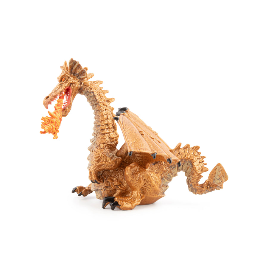 Figurine Dragon or avec flamme Papo en PVC, Collection Monde enchanté, jouet éducatif idéal pour enfants