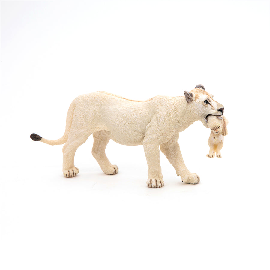 Figurine Lionne blanche avec lionceau Papo en PVC, thème félins, Collection Animaux sauvages, jouet éducatif idéal pour enfants et collectionneurs