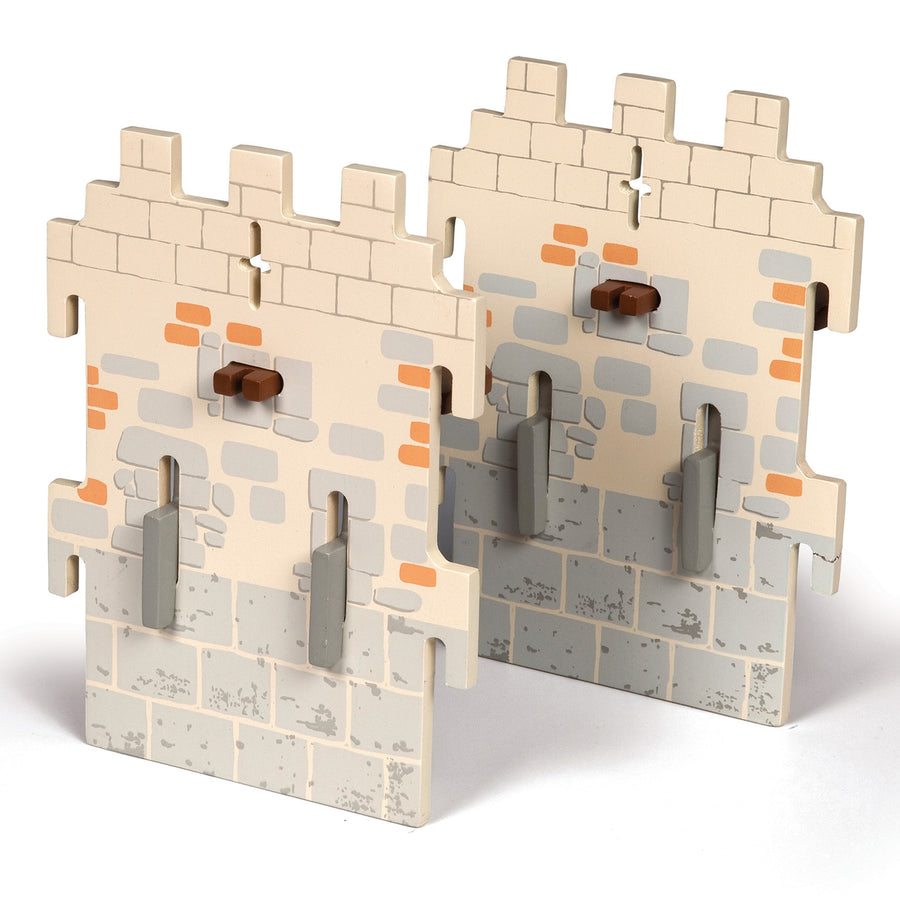 Set 6 château du Maître des armes (2 petits murs) Papo en bois, Collection Médiéval, pièces pour château modulable